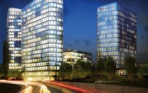 So soll künftig der Vogelweideplatz aussehen, wenn man abends mit dem Auto von der A94 kommend in die Stadt einfährt. Visualisierung: Bayern Projekt GmbH