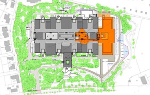 Im Osten, auf dem Areal des bestehenden Hubschrauberlandeplatzes, soll nunmehr der Erweite-rungsbau (orange) für das Klinikum Bogenhausen an der Englschalkinger Straße gebaut werden. Karte: Stadt München