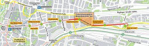 Der Streckenverlauf der Tram Steinhausen ab Max-Weber-Platz bis Berg am Laim.   Karte: MVG